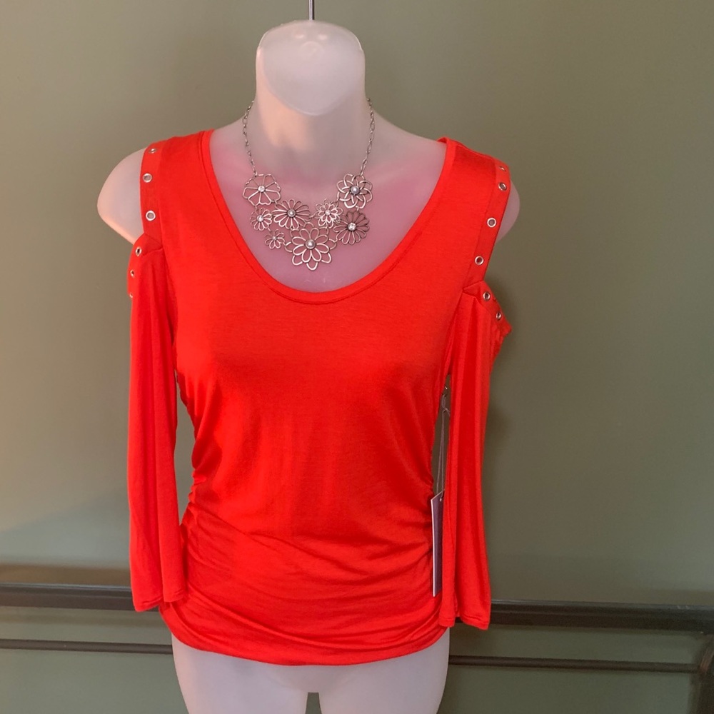 Jennifer Lopez Red Cold Shoulder Top